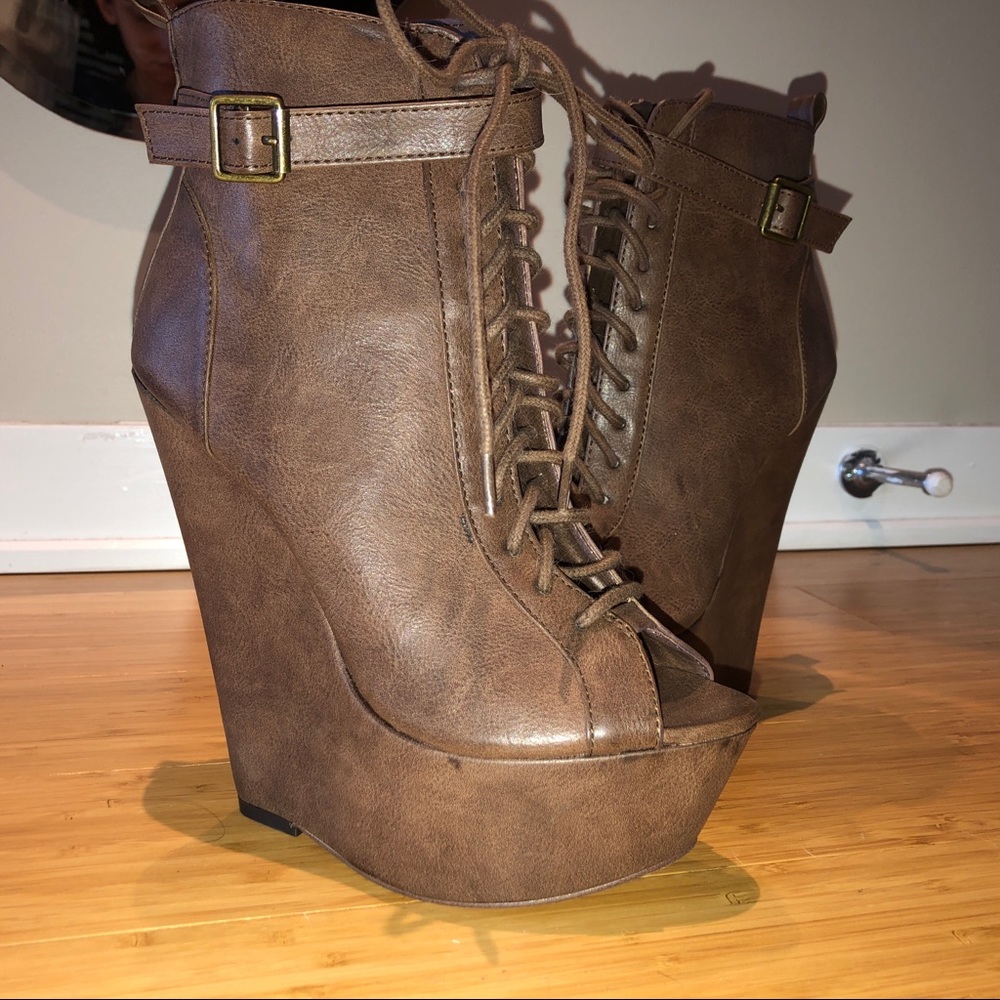 Brown platform heels
